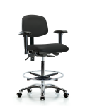 Vinyl Chair Chrome - High Bench Height with Seat Tilt, Adjustable Arms, Chrome Foot Ring, & Casters in Black Trailblazer Vinyl VHBCH-CR-T1-A1-CF-CC-8540