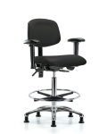 Vinyl Chair Chrome - High Bench Height with Seat Tilt, Adjustable Arms, Chrome Foot Ring, & Casters in Black Trailblazer Vinyl VHBCH-CR-T1-A1-CF-RG-8540