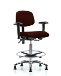 Vinyl Chair Chrome - High Bench Height with Seat Tilt, Adjustable Arms, Chrome Foot Ring, & Casters in Burgundy Trailblazer Vinyl VHBCH-CR-T1-A1-CF-RG-8569