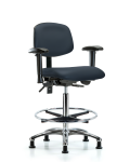 Vinyl Chair Chrome - High Bench Height with Seat Tilt, Adjustable Arms, Chrome Foot Ring, & Casters in Imperial Blue Trailblazer Vinyl VHBCH-CR-T1-A1-CF-RG-8582
