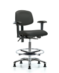Vinyl Chair Chrome - High Bench Height with Seat Tilt, Adjustable Arms, Chrome Foot Ring, & Casters in Charcoal Trailblazer Vinyl VHBCH-CR-T1-A1-CF-RG-8605