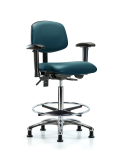 Vinyl Chair Chrome - High Bench Height with Seat Tilt, Adjustable Arms, Chrome Foot Ring, & Casters in Marine Blue Supernova Vinyl VHBCH-CR-T1-A1-CF-RG-8801