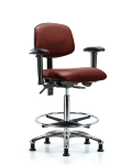 Vinyl Chair Chrome - High Bench Height with Seat Tilt, Adjustable Arms, Chrome Foot Ring, & Casters in Borscht Supernova Vinyl VHBCH-CR-T1-A1-CF-RG-8815