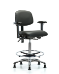 Vinyl Chair Chrome - High Bench Height with Seat Tilt, Adjustable Arms, Chrome Foot Ring, & Casters in Carbon Supernova Vinyl VHBCH-CR-T1-A1-CF-RG-8823