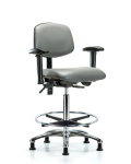 Vinyl Chair Chrome - High Bench Height with Seat Tilt, Adjustable Arms, Chrome Foot Ring, & Casters in Sterling Supernova Vinyl VHBCH-CR-T1-A1-CF-RG-8840