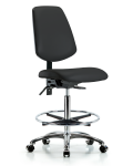 Vinyl Chair Chrome - High Bench Height with Medium Back, Chrome Foot Ring, & Casters in Black Trailblazer Vinyl VHBCH-MB-CR-T0-A0-CF-CC-8540