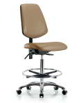 Vinyl Chair Chrome - High Bench Height with Medium Back, Chrome Foot Ring, & Casters in Taupe Trailblazer Vinyl VHBCH-MB-CR-T0-A0-CF-CC-8584