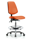 Vinyl Chair Chrome - High Bench Height with Medium Back, Chrome Foot Ring, & Casters in Orange Kist Trailblazer Vinyl VHBCH-MB-CR-T0-A0-CF-CC-8613