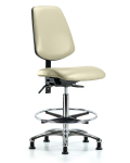 Vinyl Chair Chrome - High Bench Height with Medium Back, Chrome Foot Ring, & Stationary Glides in Adobe White Trailblazer Vinyl VHBCH-MB-CR-T0-A0-CF-RG-8501