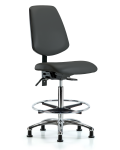 Vinyl Chair Chrome - High Bench Height with Medium Back, Chrome Foot Ring, & Stationary Glides in Charcoal Trailblazer Vinyl VHBCH-MB-CR-T0-A0-CF-RG-8605
