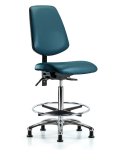 Vinyl Chair Chrome - High Bench Height with Medium Back, Chrome Foot Ring, & Stationary Glides in Marine Blue Supernova Vinyl VHBCH-MB-CR-T0-A0-CF-RG-8801