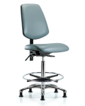 Vinyl Chair Chrome - High Bench Height with Medium Back, Chrome Foot Ring, & Stationary Glides in Storm Supernova Vinyl VHBCH-MB-CR-T0-A0-CF-RG-8822