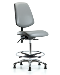 Vinyl Chair Chrome - High Bench Height with Medium Back, Chrome Foot Ring, & Stationary Glides in Sterling Supernova Vinyl VHBCH-MB-CR-T0-A0-CF-RG-8840