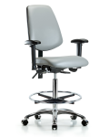 Vinyl Chair Chrome - High Bench Height with Medium Back, Adjustable Arms, Chrome Foot Ring, & Casters in Dove Trailblazer Vinyl VHBCH-MB-CR-T0-A1-CF-CC-8567