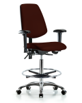 Vinyl Chair Chrome - High Bench Height with Medium Back, Adjustable Arms, Chrome Foot Ring, & Casters in Burgundy Trailblazer Vinyl VHBCH-MB-CR-T0-A1-CF-CC-8569