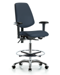 Vinyl Chair Chrome - High Bench Height with Medium Back, Adjustable Arms, Chrome Foot Ring, & Casters in Imperial Blue Trailblazer Vinyl VHBCH-MB-CR-T0-A1-CF-CC-8582