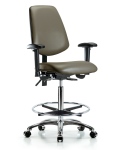 Vinyl Chair Chrome - High Bench Height with Medium Back, Adjustable Arms, Chrome Foot Ring, & Casters in Taupe Supernova Vinyl VHBCH-MB-CR-T0-A1-CF-CC-8809