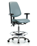 Vinyl Chair Chrome - High Bench Height with Medium Back, Adjustable Arms, Chrome Foot Ring, & Casters in Storm Supernova Vinyl VHBCH-MB-CR-T0-A1-CF-CC-8822