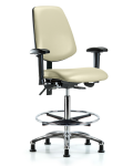 Vinyl Chair Chrome - High Bench Height with Medium Back, Adjustable Arms, Chrome Foot Ring, & Stationary Glides in Adobe White Trailblazer Vinyl VHBCH-MB-CR-T0-A1-CF-RG-8501