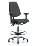 Vinyl Chair Chrome - High Bench Height with Medium Back, Adjustable Arms, Chrome Foot Ring, & Stationary Glides in Charcoal Trailblazer Vinyl VHBCH-MB-CR-T0-A1-CF-RG-8605