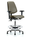 Vinyl Chair Chrome - High Bench Height with Medium Back, Adjustable Arms, Chrome Foot Ring, & Stationary Glides in Taupe Supernova Vinyl VHBCH-MB-CR-T0-A1-CF-RG-8809