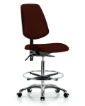 Vinyl Chair Chrome - High Bench Height with Medium Back, Seat Tilt, Chrome Foot Ring, & Casters in Burgundy Trailblazer Vinyl VHBCH-MB-CR-T1-A0-CF-CC-8569