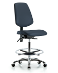 Vinyl Chair Chrome - High Bench Height with Medium Back, Seat Tilt, Chrome Foot Ring, & Casters in Imperial Blue Trailblazer Vinyl VHBCH-MB-CR-T1-A0-CF-CC-8582