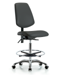 Vinyl Chair Chrome - High Bench Height with Medium Back, Seat Tilt, Chrome Foot Ring, & Casters in Charcoal Trailblazer Vinyl VHBCH-MB-CR-T1-A0-CF-CC-8605