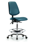 Vinyl Chair Chrome - High Bench Height with Medium Back, Seat Tilt, Chrome Foot Ring, & Casters in Marine Blue Supernova Vinyl VHBCH-MB-CR-T1-A0-CF-CC-8801