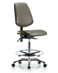 Vinyl Chair Chrome - High Bench Height with Medium Back, Seat Tilt, Chrome Foot Ring, & Casters in Taupe Supernova Vinyl VHBCH-MB-CR-T1-A0-CF-CC-8809