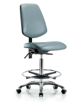 Vinyl Chair Chrome - High Bench Height with Medium Back, Seat Tilt, Chrome Foot Ring, & Casters in Storm Supernova Vinyl VHBCH-MB-CR-T1-A0-CF-CC-8822