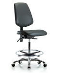 Vinyl Chair Chrome - High Bench Height with Medium Back, Seat Tilt, Chrome Foot Ring, & Casters in Carbon Supernova Vinyl VHBCH-MB-CR-T1-A0-CF-CC-8823