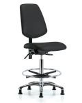 Vinyl Chair Chrome - High Bench Height with Medium Back, Seat Tilt, Chrome Foot Ring, & Stationary Glides in Black Trailblazer Vinyl VHBCH-MB-CR-T1-A0-CF-RG-8540