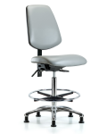 Vinyl Chair Chrome - High Bench Height with Medium Back, Seat Tilt, Chrome Foot Ring, & Stationary Glides in Dove Trailblazer Vinyl VHBCH-MB-CR-T1-A0-CF-RG-8567