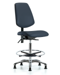 Vinyl Chair Chrome - High Bench Height with Medium Back, Seat Tilt, Chrome Foot Ring, & Stationary Glides in Imperial Blue Trailblazer Vinyl VHBCH-MB-CR-T1-A0-CF-RG-8582