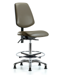 Vinyl Chair Chrome - High Bench Height with Medium Back, Seat Tilt, Chrome Foot Ring, & Stationary Glides in Taupe Supernova Vinyl VHBCH-MB-CR-T1-A0-CF-RG-8809