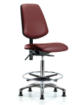 Vinyl Chair Chrome - High Bench Height with Medium Back, Seat Tilt, Chrome Foot Ring, & Stationary Glides in Borscht Supernova Vinyl VHBCH-MB-CR-T1-A0-CF-RG-8815