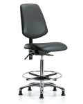 Vinyl Chair Chrome - High Bench Height with Medium Back, Seat Tilt, Chrome Foot Ring, & Stationary Glides in Carbon Supernova Vinyl VHBCH-MB-CR-T1-A0-CF-RG-8823
