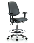 Vinyl Chair Chrome - High Bench Height with Medium Back, Seat Tilt, Adjustable Arms, Chrome Foot Ring, & Casters in Carbon Supernova Vinyl VHBCH-MB-CR-T1-A1-CF-CC-8823