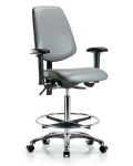 Vinyl Chair Chrome - High Bench Height with Medium Back, Seat Tilt, Adjustable Arms, Chrome Foot Ring, & Casters in Sterling Supernova Vinyl VHBCH-MB-CR-T1-A1-CF-CC-8840