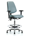 Vinyl Chair Chrome - High Bench Height with Medium Back, Seat Tilt, Adjustable Arms, Chrome Foot Ring, & Stationary Glides in Storm Supernova Vinyl VHBCH-MB-CR-T1-A1-CF-RG-8822