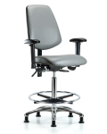 Vinyl Chair Chrome - High Bench Height with Medium Back, Seat Tilt, Adjustable Arms, Chrome Foot Ring, & Stationary Glides in Sterling Supernova Vinyl VHBCH-MB-CR-T1-A1-CF-RG-8840