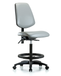 Vinyl Chair - High Bench Height with Medium Back, Black Foot Ring, & Casters in Dove Trailblazer Vinyl VHBCH-MB-RG-T0-A0-BF-RC-8567