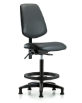 Vinyl Chair - High Bench Height with Medium Back, Black Foot Ring, & Stationary Glides in Carbon Supernova Vinyl VHBCH-MB-RG-T0-A0-BF-RG-8823
