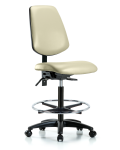 Vinyl Chair - High Bench Height with Medium Back, Chrome Foot Ring, & Casters in Adobe White Trailblazer Vinyl VHBCH-MB-RG-T0-A0-CF-RC-8501