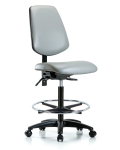 Vinyl Chair - High Bench Height with Medium Back, Chrome Foot Ring, & Casters in Dove Trailblazer Vinyl VHBCH-MB-RG-T0-A0-CF-RC-8567