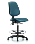 Vinyl Chair - High Bench Height with Medium Back, Chrome Foot Ring, & Casters in Marine Blue Supernova Vinyl VHBCH-MB-RG-T0-A0-CF-RC-8801