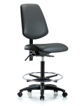 Vinyl Chair - High Bench Height with Medium Back, Chrome Foot Ring, & Casters in Carbon Supernova Vinyl VHBCH-MB-RG-T0-A0-CF-RC-8823