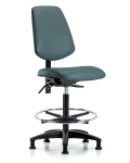 Vinyl Chair - High Bench Height with Medium Back, Chrome Foot Ring, & Stationary Glides in Colonial Blue Trailblazer Vinyl VHBCH-MB-RG-T0-A0-CF-RG-8546
