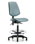 Vinyl Chair - High Bench Height with Medium Back, Chrome Foot Ring, & Stationary Glides in Storm Supernova Vinyl VHBCH-MB-RG-T0-A0-CF-RG-8822